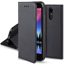 Carica l&#39;immagine nel visualizzatore di Gallery, Moozy Case Flip Cover for LG K4 2017, Black - Smart Magnetic Flip Case with Card Holder and Stand
