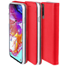 Lade das Bild in den Galerie-Viewer, Moozy Case Flip Cover for Samsung A70, Red - Smart Magnetic Flip Case with Card Holder and Stand
