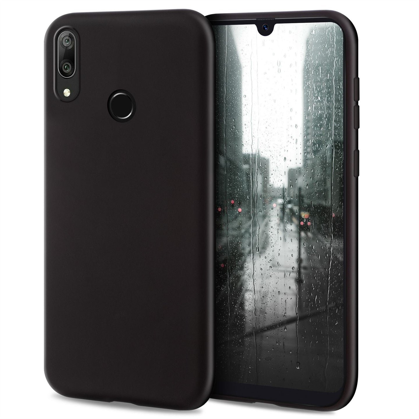 Moozy Minimalist Series Silicone Case for Huawei Y7 2019, Black - Matte Finish Slim Soft TPU Cover