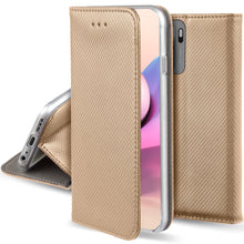 Załaduj obraz do przeglądarki galerii, Moozy Case Flip Cover for Xiaomi Redmi Note 10 and Redmi Note 10S, Gold - Smart Magnetic Flip Case Flip Folio Wallet Case
