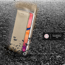 Cargar imagen en el visor de la galería, Moozy Case Flip Cover for Samsung A20e, Gold - Smart Magnetic Flip Case with Card Holder and Stand
