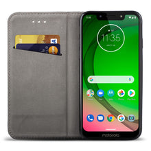 Carica l&#39;immagine nel visualizzatore di Gallery, Moozy Case Flip Cover for Motorola Moto G7 Play, Black - Smart Magnetic Flip Case with Card Holder and Stand
