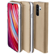 Charger l&#39;image dans la galerie, Moozy Case Flip Cover for Xiaomi Redmi Note 8 Pro, Gold - Smart Magnetic Flip Case with Card Holder and Stand
