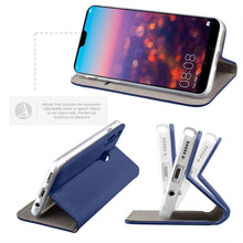 Załaduj obraz do przeglądarki galerii, Moozy Case Flip Cover for Huawei P20 Lite, Dark Blue - Smart Magnetic Flip Case with Card Holder and Stand
