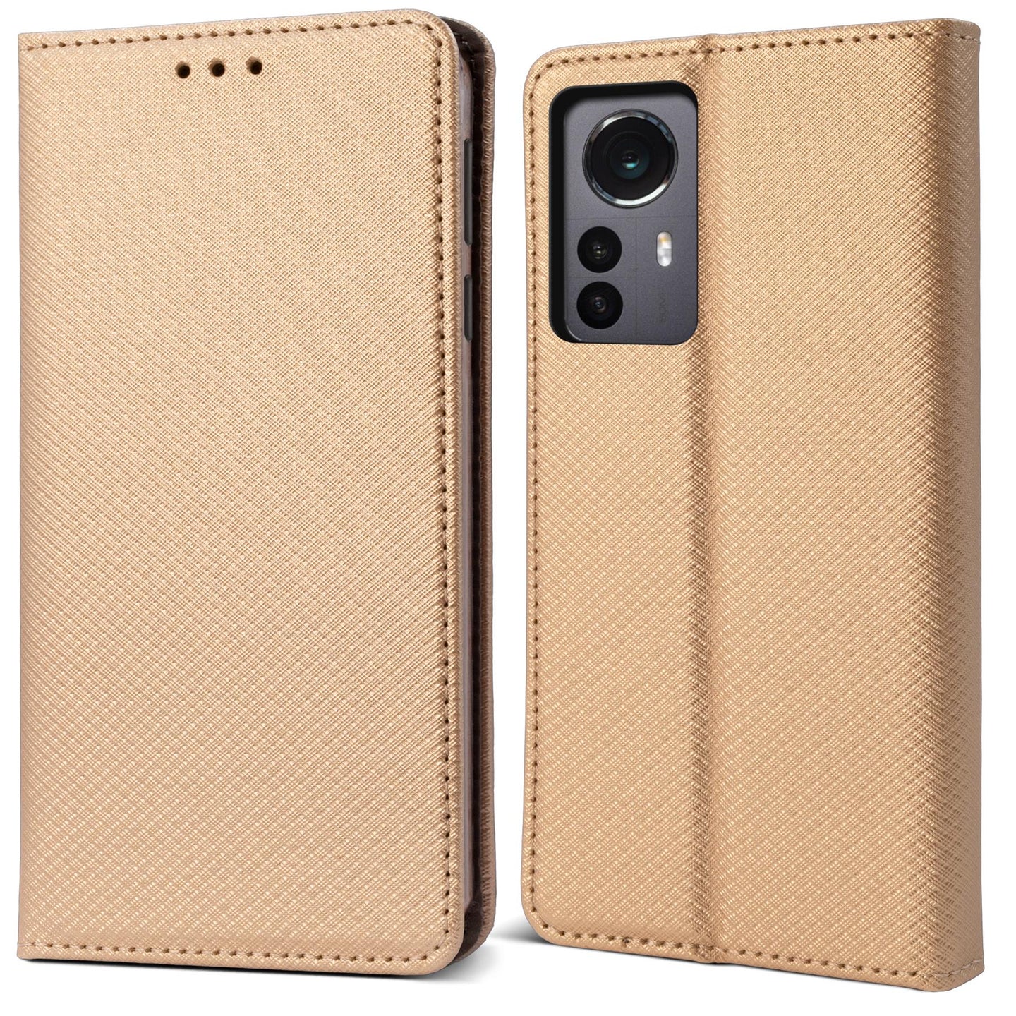 Moozy Case Flip Cover for Xiaomi 12 Pro, Gold - Smart Magnetic Flip Case Flip Folio Wallet Case with Card Holder and Stand, Credit Card Slots, Kickstand Function