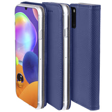 Load image into Gallery viewer, Moozy Case Flip Cover for Samsung A31, Dark Blue - Smart Magnetic Flip Case with Card Holder and Stand
