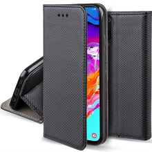 Load image into Gallery viewer, Moozy Case Flip Cover for Samsung A70, Black - Smart Magnetic Flip Case with Card Holder and Stand
