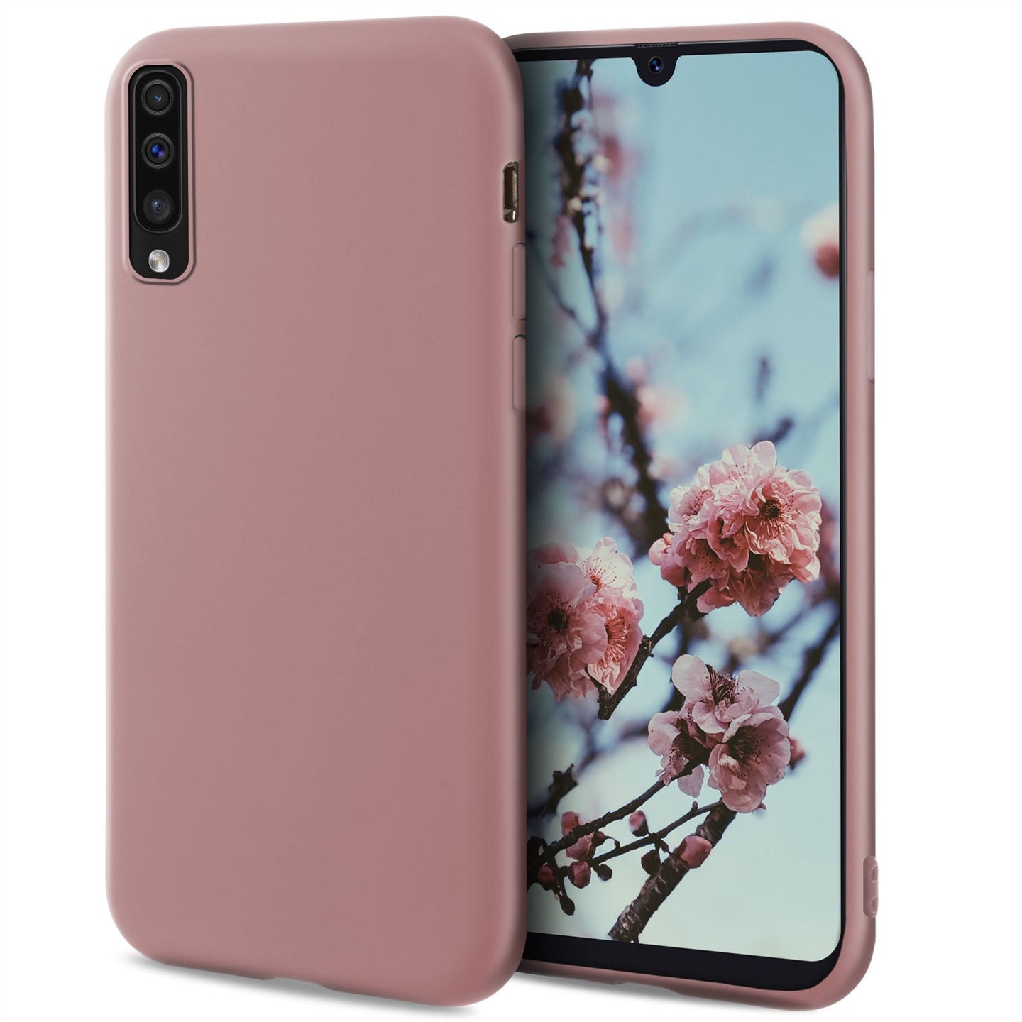 Moozy Minimalist Series Silicone Case for Samsung A50, Rose Beige - Matte Finish Slim Soft TPU Cover