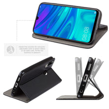 Cargar imagen en el visor de la galería, Moozy Case Flip Cover for Huawei P Smart 2019, Honor 10 Lite, Black - Smart Magnetic Flip Case with Card Holder and Stand
