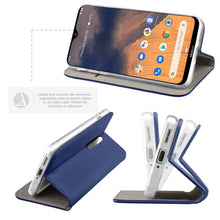 Afbeelding in Gallery-weergave laden, Moozy Case Flip Cover for Nokia 2.3, Dark Blue - Smart Magnetic Flip Case with Card Holder and Stand

