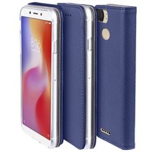 Carica l&#39;immagine nel visualizzatore di Gallery, Moozy Case Flip Cover for Xiaomi Redmi 6, Dark Blue - Smart Magnetic Flip Case with Card Holder and Stand
