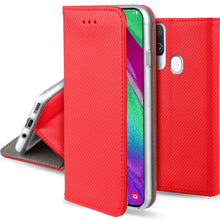 Load image into Gallery viewer, Moozy Case Flip Cover for Samsung A40, Red - Smart Magnetic Flip Case with Card Holder and Stand
