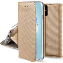 Carica l&#39;immagine nel visualizzatore di Gallery, Moozy Case Flip Cover for Samsung S20, Gold - Smart Magnetic Flip Case with Card Holder and Stand
