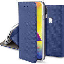 Cargar imagen en el visor de la galería, Moozy Case Flip Cover for Samsung M20, Dark Blue - Smart Magnetic Flip Case with Card Holder and Stand
