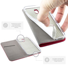 Załaduj obraz do przeglądarki galerii, Moozy Case Flip Cover for Samsung J3 2017, Red - Smart Magnetic Flip Case with Card Holder and Stand
